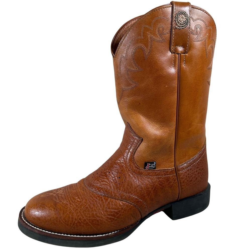 Justin Boots Mens 8 D Brown Leather Cowboy Western round‎ toe